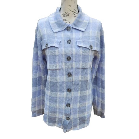 William Rast -974 Long Sleeve Plaid Shacket Shirt‎ Jacket White Light Blue Small - Picture 1 of 8